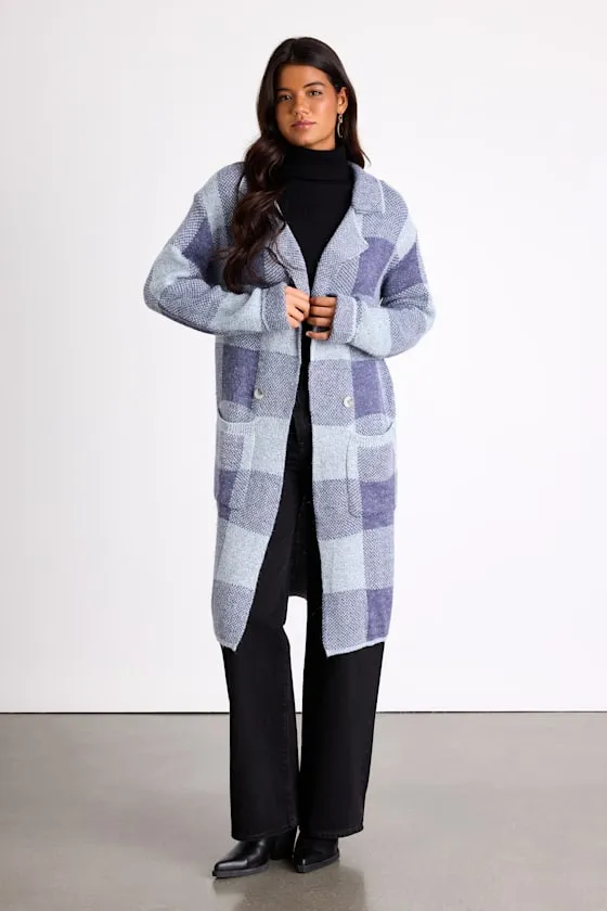 Cuddle Club Blue Plaid Long Sleeve Coatigan sold by Lulus product image thumbnail 2