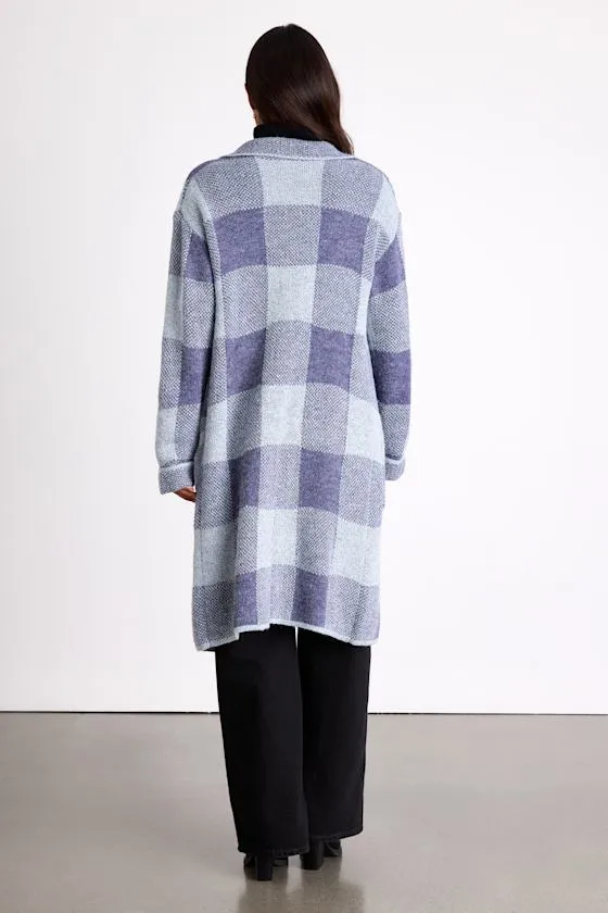 Cuddle Club Blue Plaid Long Sleeve Coatigan sold by Lulus product image thumbnail 3