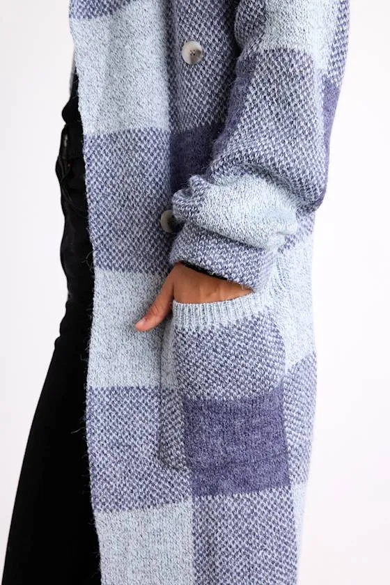 Cuddle Club Blue Plaid Long Sleeve Coatigan sold by Lulus product image thumbnail 4