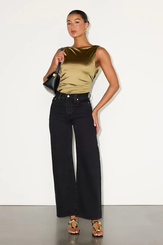 Cabrina Olive Satin Cowl Back Bodysuit sold by Lulus product image thumbnail 4