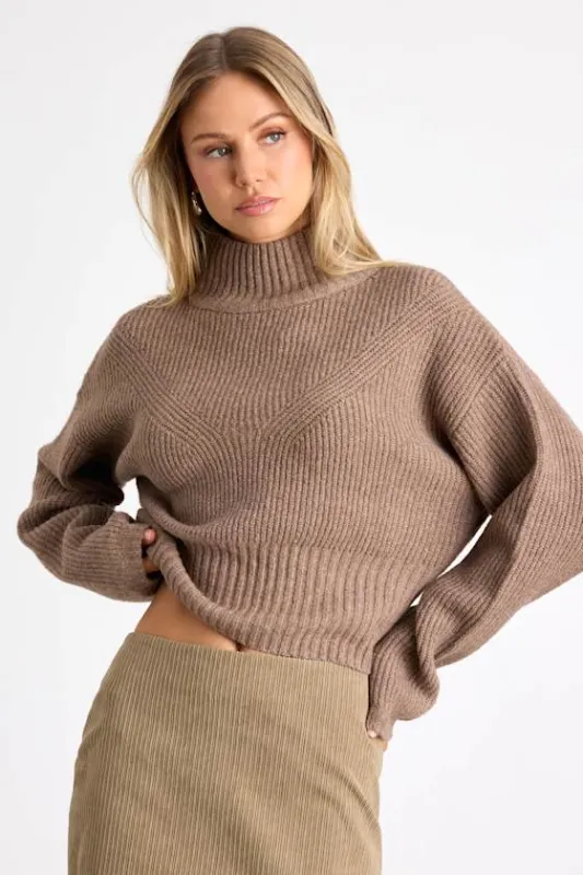 Snuggly Days Taupe Cropped Mock Neck Sweater sold by Lulus
