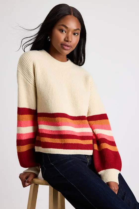 Rhoslynn Cream Striped Crew Neck Pullover Sweater sold by Lulus