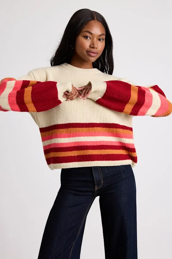 Rhoslynn Cream Striped Crew Neck Pullover Sweater sold by Lulus product image thumbnail 2