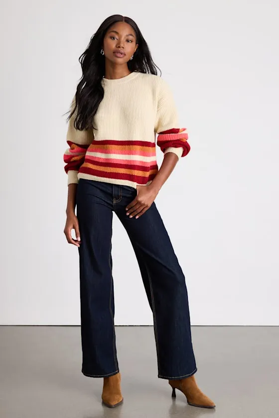 Rhoslynn Cream Striped Crew Neck Pullover Sweater sold by Lulus product image thumbnail 4