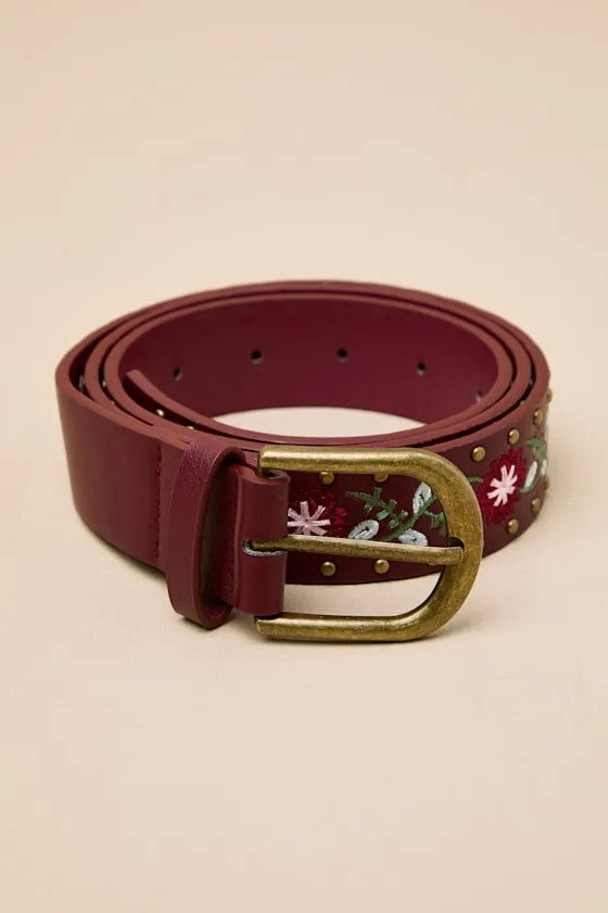Florian Burgundy Floral Embroidered Belt sold by Lulus product image thumbnail 2