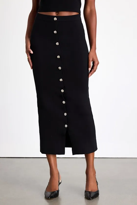 Marisella Black Knit Button-Front Maxi Skirt sold by Lulus product image thumbnail 2