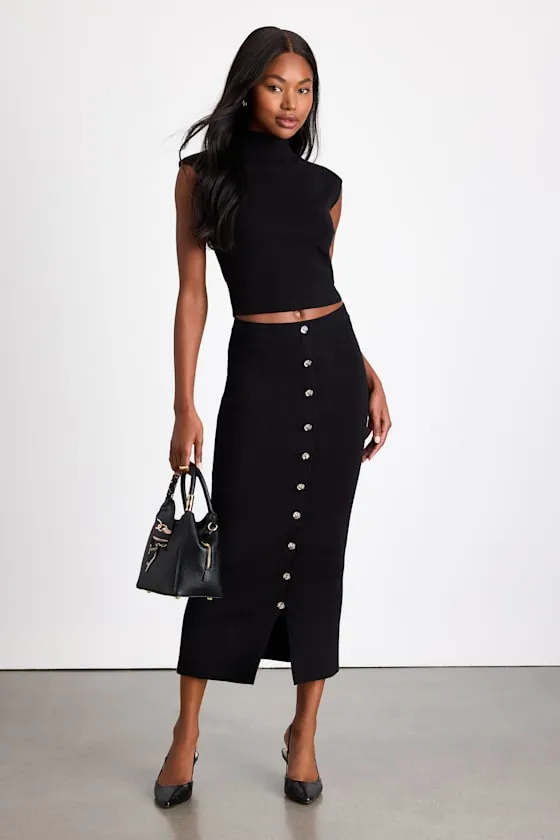 Marisella Black Knit Button-Front Maxi Skirt sold by Lulus product image thumbnail 4