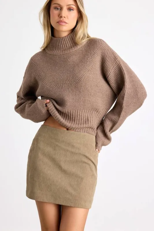 Jones Taupe Corduroy High-Rise Mini Skirt sold by Lulus