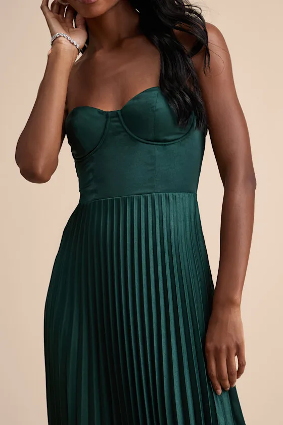 Irelyn Dark Green Satin Bustier Midi Dress sold by Lulus product image thumbnail 2