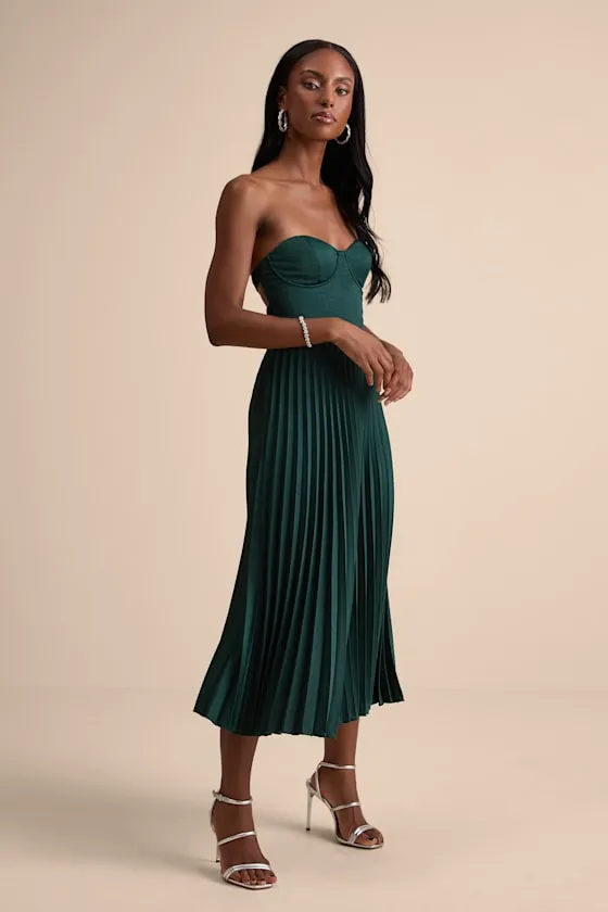 Irelyn Dark Green Satin Bustier Midi Dress sold by Lulus product image thumbnail 4