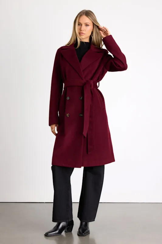 Season of Sophistication Burgundy Double-Breasted Coat sold by Lulus