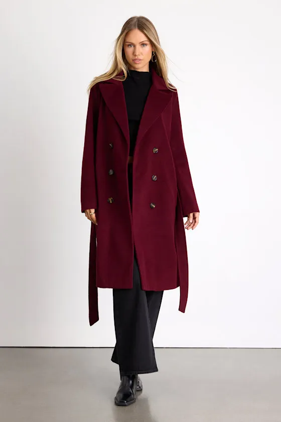 Season of Sophistication Burgundy Double-Breasted Coat sold by Lulus product image thumbnail 3