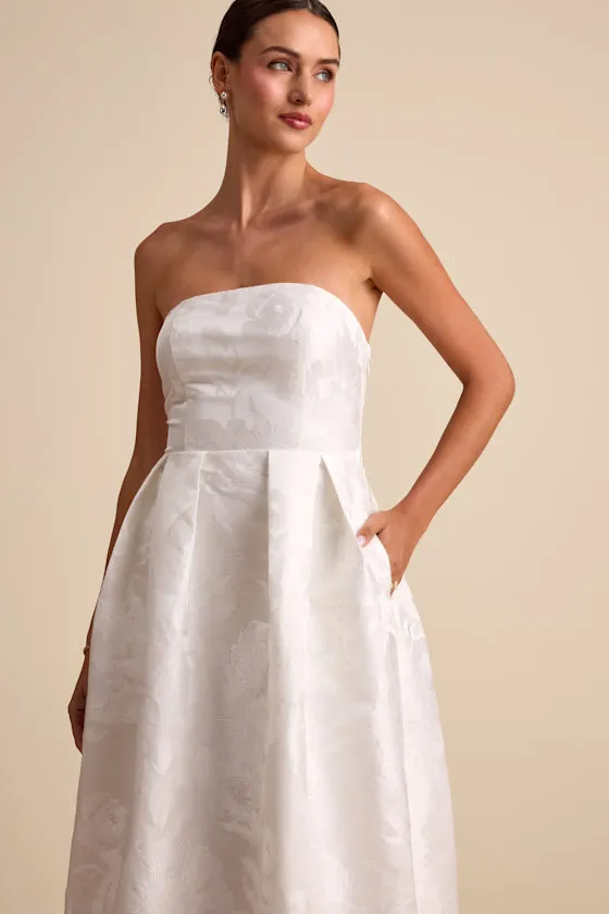 Laurelin White Jacquard Pleated Strapless Maxi Dress sold by Lulus product image thumbnail 2