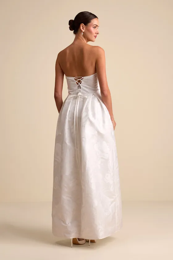 Laurelin White Jacquard Pleated Strapless Maxi Dress sold by Lulus product image thumbnail 3