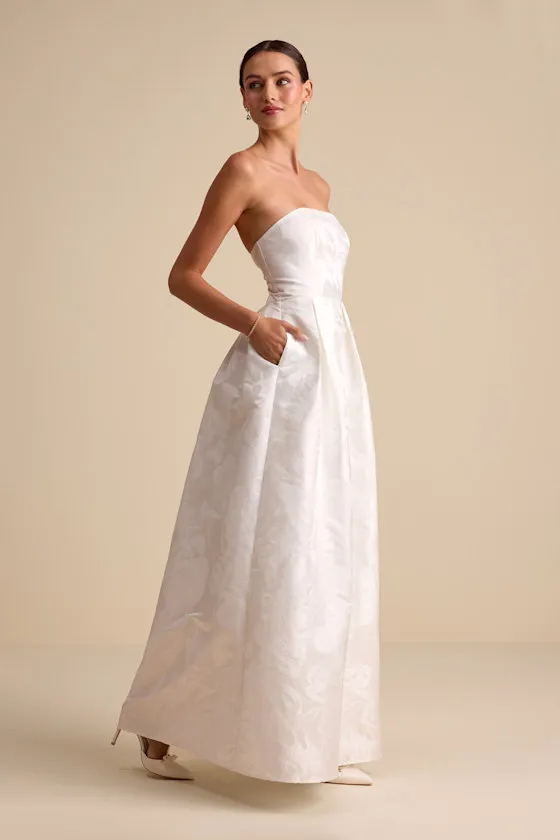 Laurelin White Jacquard Pleated Strapless Maxi Dress sold by Lulus product image thumbnail 4