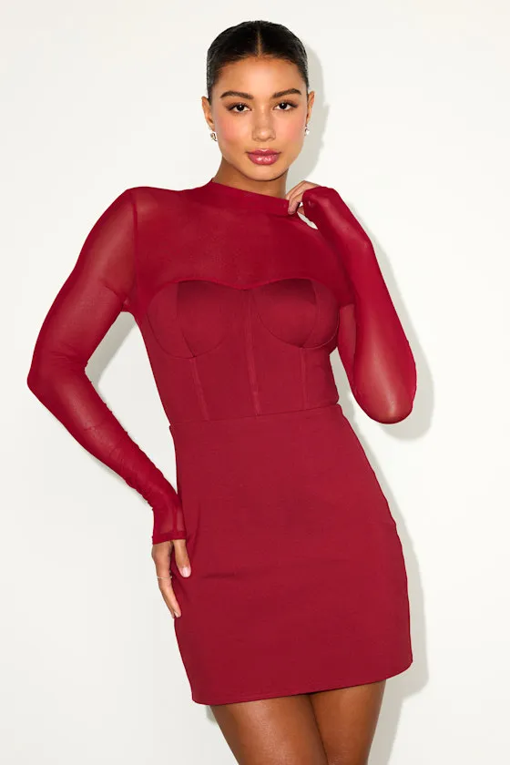 Cosmala Burgundy Bustier Long Sleeve Mini Dress sold by Lulus
