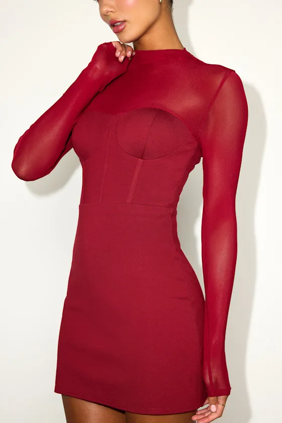 Cosmala Burgundy Bustier Long Sleeve Mini Dress sold by Lulus product image thumbnail 2
