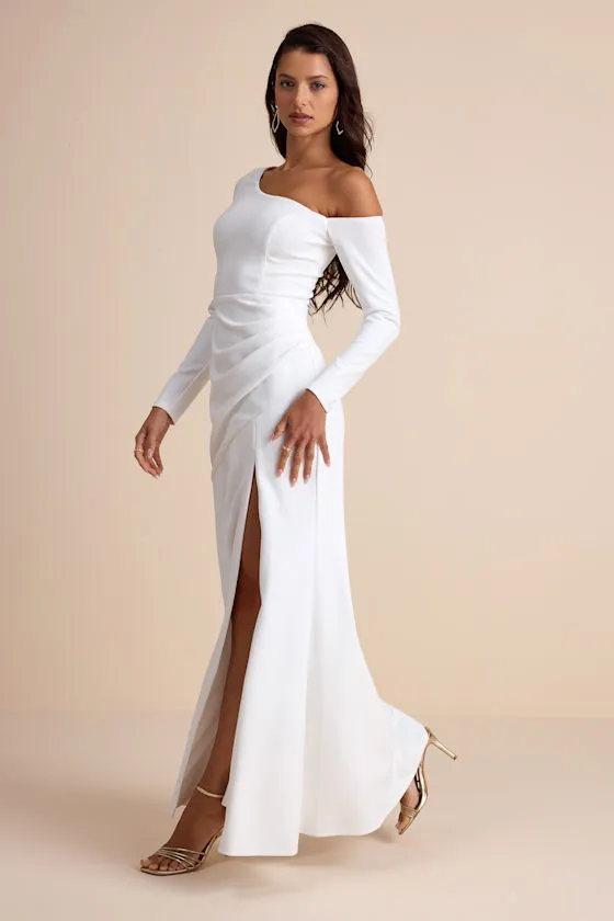 Elegant Sensation White Asymmetrical Pleated Maxi Dress sold by Lulus product image thumbnail 4
