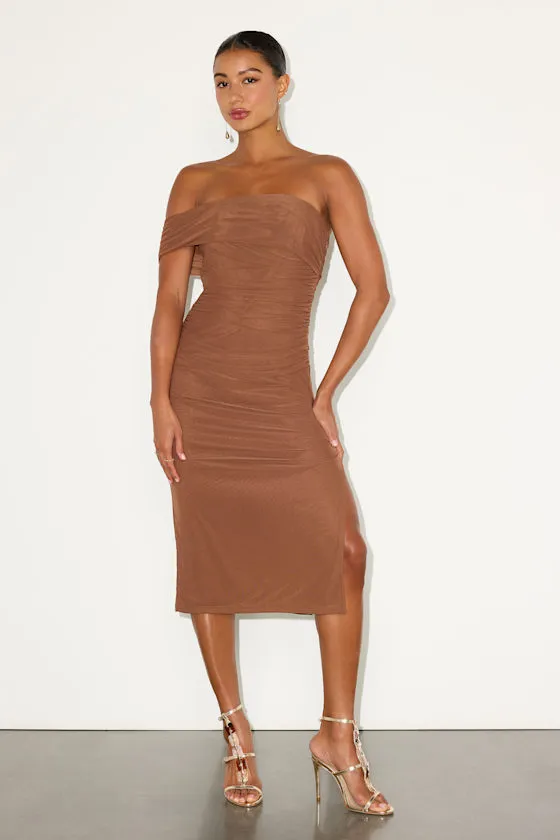 Jayleen Brown Mesh One-Shoulder Midi Dress sold by Lulus product image thumbnail 4