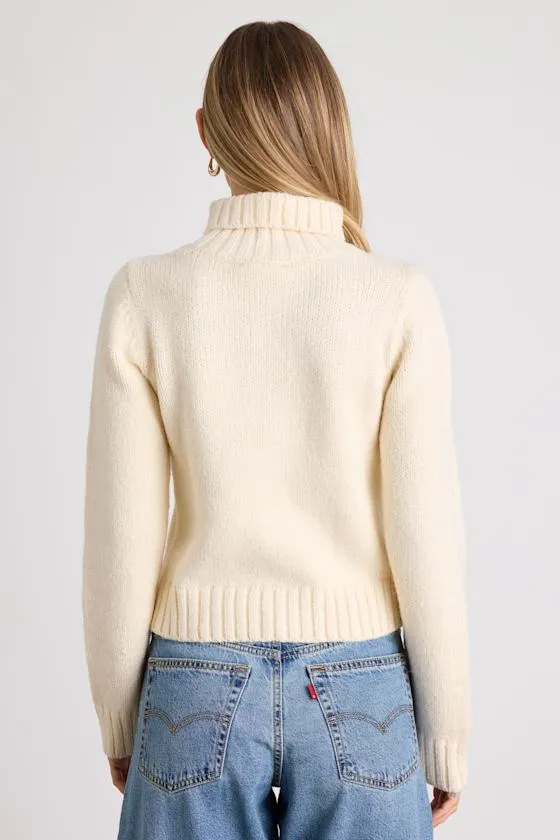 Snuggly Touch Ivory Cable Knit Turtleneck Sweater sold by Lulus product image thumbnail 3