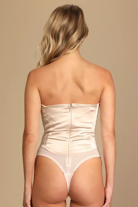Splendidly Sultry Champagne Satin Strapless Bustier Bodysuit sold by Lulus product image thumbnail 4