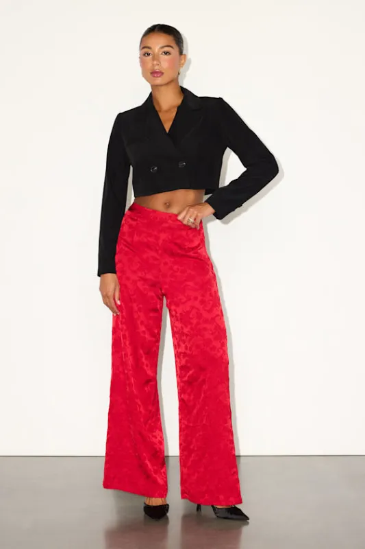 Daphne Red Satin Jacquard Wide-Leg Pants sold by Lulus