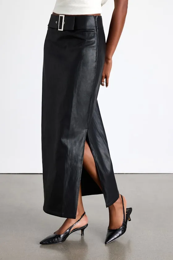 Agnis Black Vegan Leather Belted Column Maxi Skirt sold by Lulus product image thumbnail 2