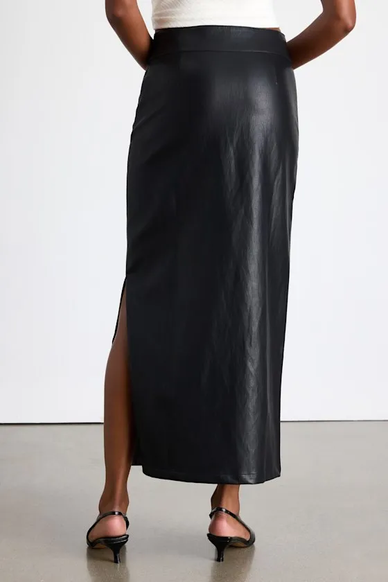 Agnis Black Vegan Leather Belted Column Maxi Skirt sold by Lulus product image thumbnail 3