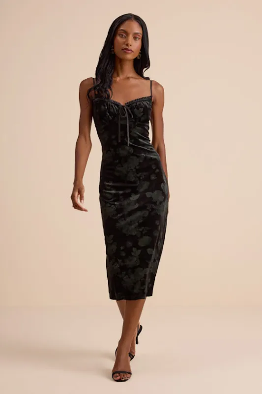 Areti Black Velvet Burnout Column Midi Dress sold by Lulus