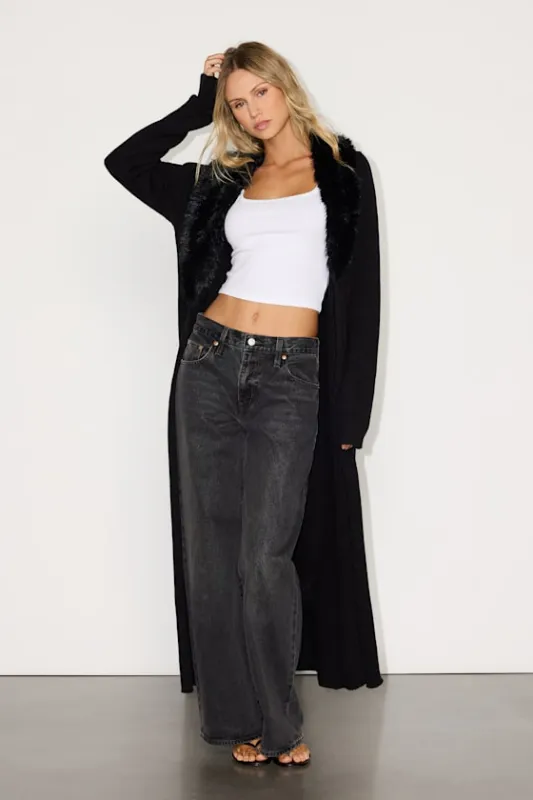 Ramona Black Faux Fur Collar Sweater Coat sold by Lulus