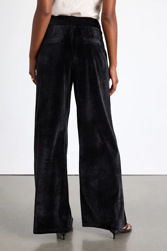 Haira Black Velvet Wide-Leg Mid-Rise Trouser Pants sold by Lulus product image thumbnail 3