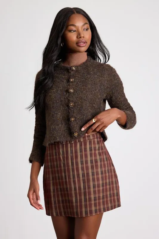 Sursha Brown Plaid Mid-Rise Mini Skirt sold by Lulus