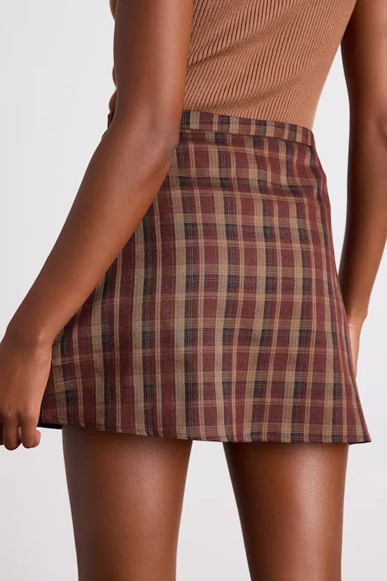 Sursha Brown Plaid Mid-Rise Mini Skirt sold by Lulus product image thumbnail 3