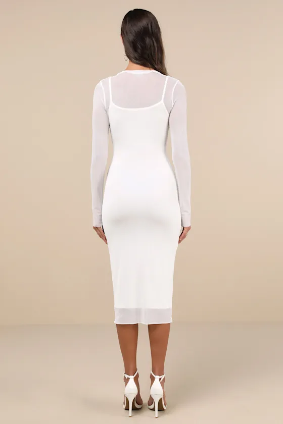 Perfect Plans Ivory Sheer Mesh Long Sleeve Midi Dress sold by Lulus product image thumbnail 3