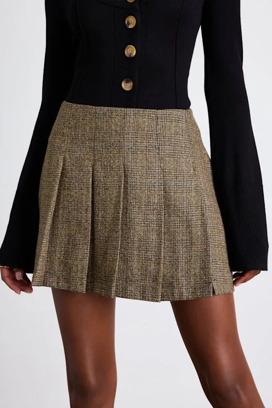 Everson Brown Multi Tweed Pleated High-Rise Mini Skirt sold by Lulus product image thumbnail 2