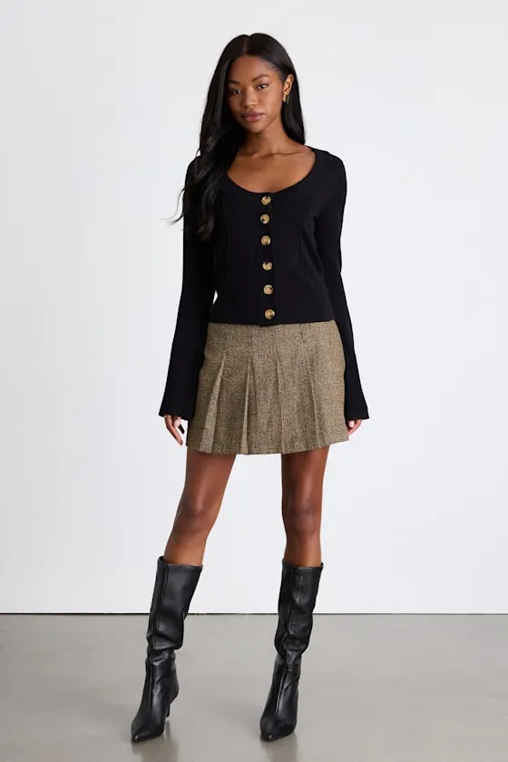 Everson Brown Multi Tweed Pleated High-Rise Mini Skirt sold by Lulus product image thumbnail 4