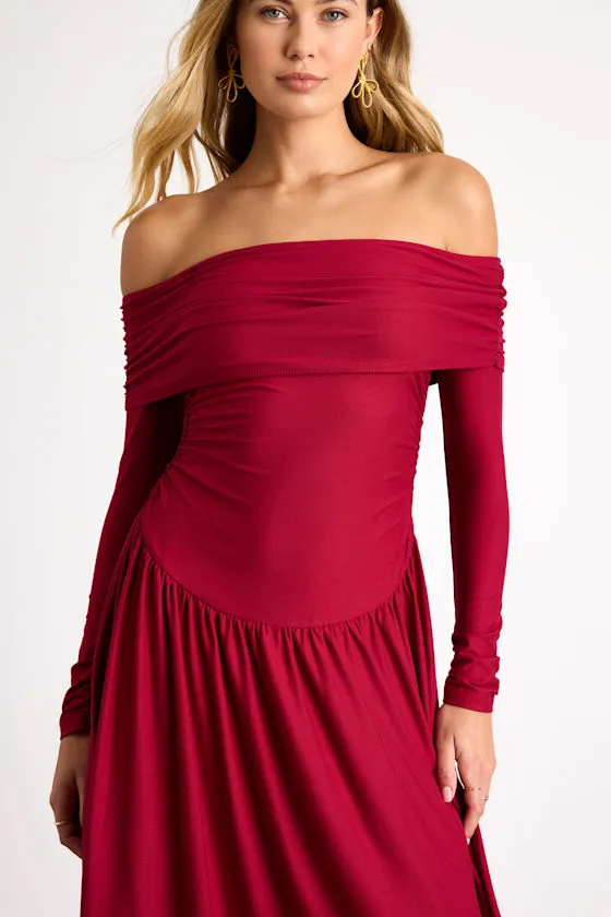 Sescca Wine Red Off-the-Shoulder Jersey Knit Maxi Dress sold by Lulus product image thumbnail 2