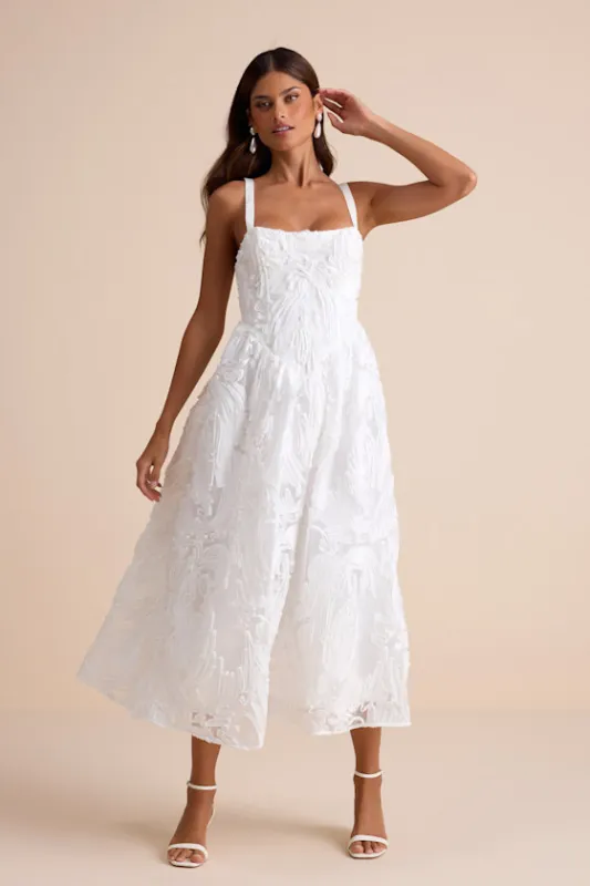 Perkins White Textured Lace-Up Corset Midi Dress sold by Lulus