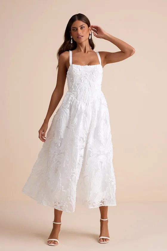 Perkins White Textured Lace-Up Corset Midi Dress sold by Lulus