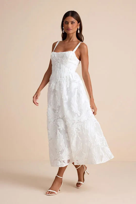 Perkins White Textured Lace-Up Corset Midi Dress sold by Lulus product image thumbnail 4