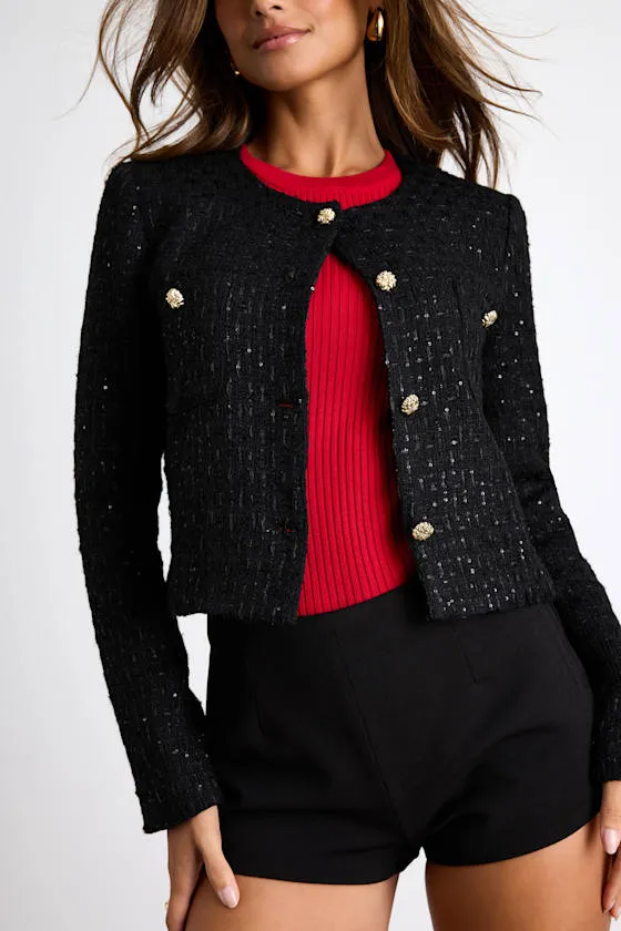 Ralleigh Black Tweed Sequin Button-Front Jacket sold by Lulus product image thumbnail 2