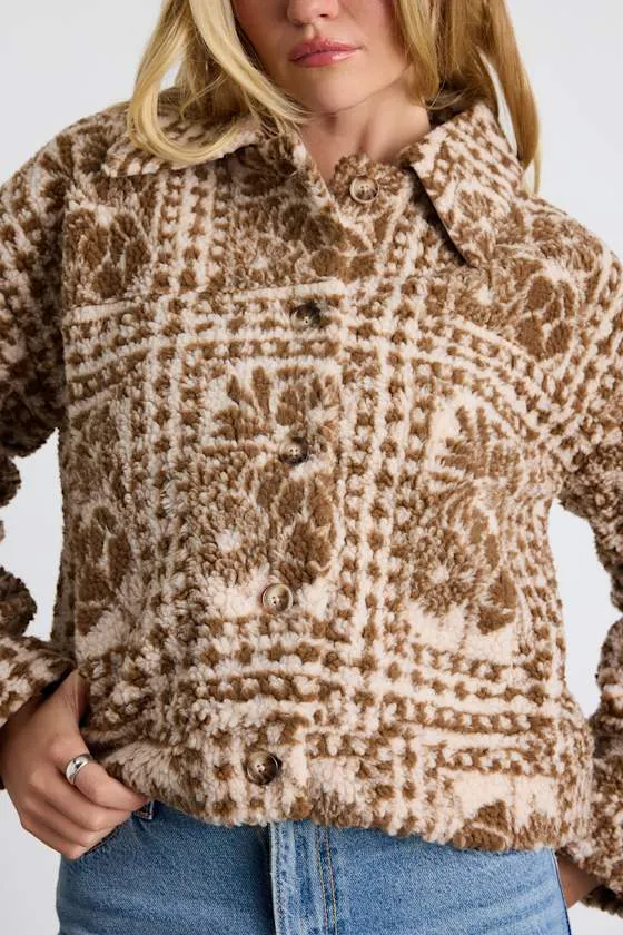 Bretton Light Brown Teddy Patchwork Print Shacket sold by Lulus product image thumbnail 2