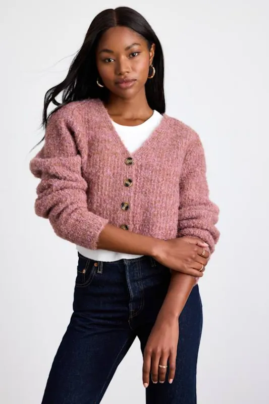 Evoletta Pink Marled Cropped Cardigan Sweater sold by Lulus