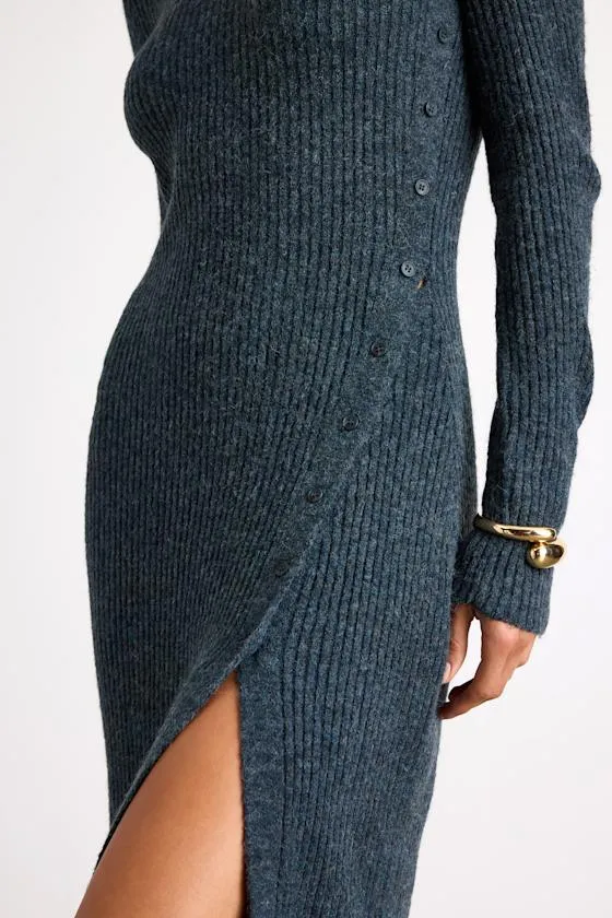Rileynn Heathered Dark Teal Ribbed Sweater Midi Dress sold by Lulus product image thumbnail 2