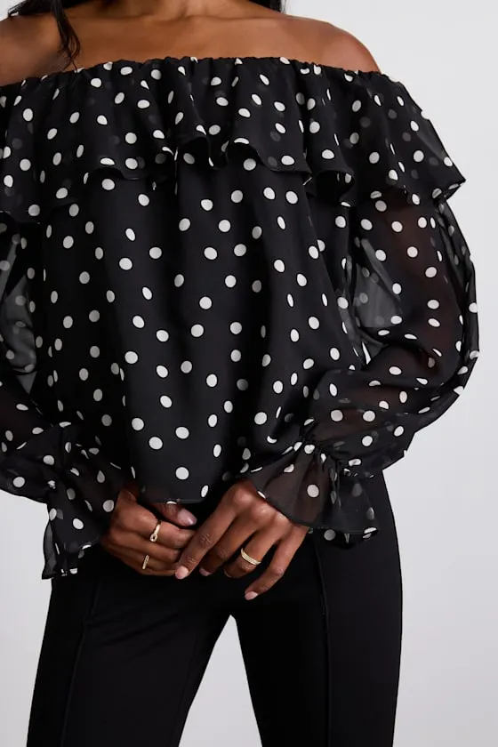 Albright Black Polka Dot Off-the-Shoulder Long Sleeve Top sold by Lulus product image thumbnail 2