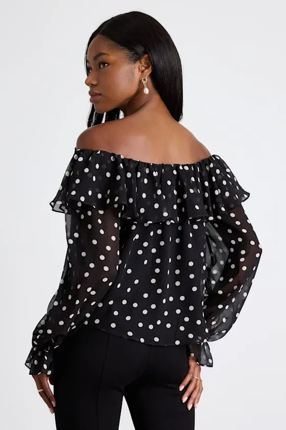 Albright Black Polka Dot Off-the-Shoulder Long Sleeve Top sold by Lulus product image thumbnail 3