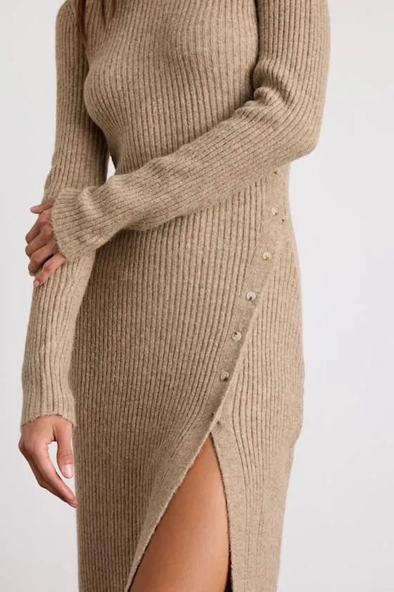 Rileynn Heathered Taupe Ribbed Sweater Midi Dress sold by Lulus product image thumbnail 2