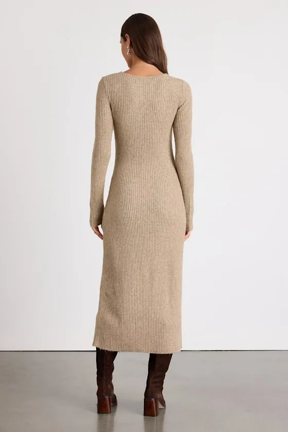 Rileynn Heathered Taupe Ribbed Sweater Midi Dress sold by Lulus product image thumbnail 3