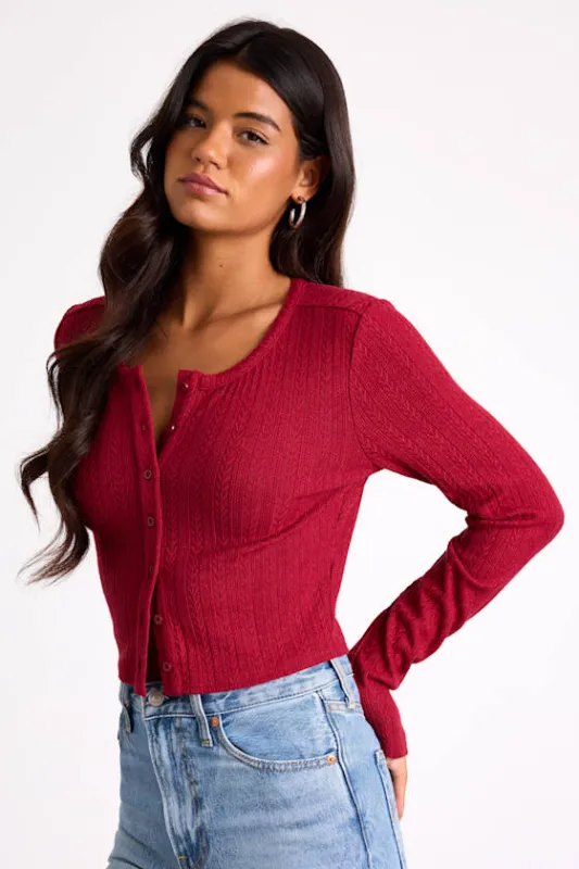 Lynnlee Red Pointelle Knit Button-Front Crop Top sold by Lulus