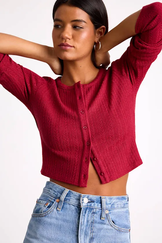 Lynnlee Red Pointelle Knit Button-Front Crop Top sold by Lulus product image thumbnail 2
